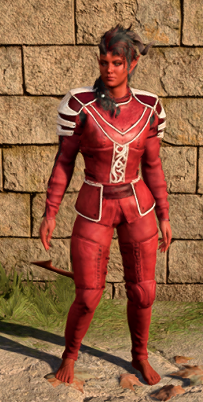 Scarlet Leather Armour in game female.PNG