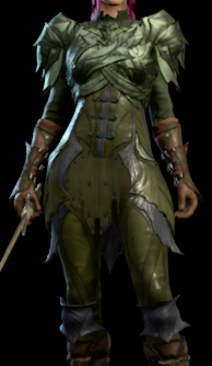 Spidersilk armour dyed sage green worn by female player character