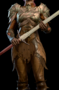 Spidersilk armour dyed orange worn by female player character
