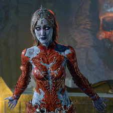 Orin stands at the Altar of Bhaal. She is incredulous and devastated by the player character's revelations about her past.