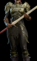 Spidersilk Armour dyed black and summer green worn by female player character