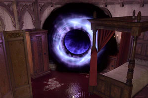 A portal towards the basement docks.