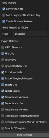 Default export settings for Blender 3.6