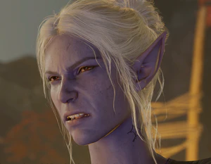 Minthara, recently freed from Moonrise Towers, wears a scowl on her face as she swears to destroy all who serve the absolute