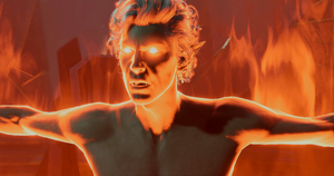 A picture of Astarion's in Cazador's Dungeon. Having just defeated Cazdor, he has usurped the ritual from him. There is a look of anger on Asatarion's face as he demands the party allow him to complete it.