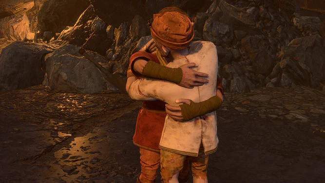 Beldron and Lunkbug hug after being reunited