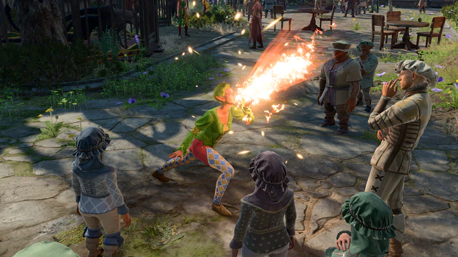 Hildeh, blowing fire for the audience