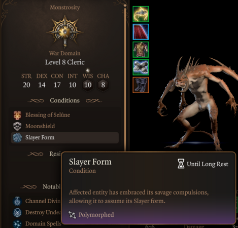 The Slayer Form's Physical Stats
