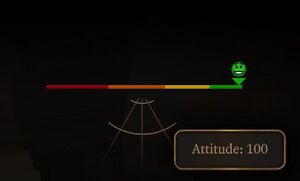 The meter displaying a trader's Attitude. Hovering over the meter displays the exact amount of Attitude gained.