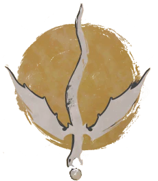 The Symbol of the Zhentarim, a white dragon in flight silhouetted against a large gold orb. It gapes over a smaller orb.