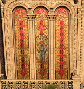 Painted window at Rosymorn Monastery