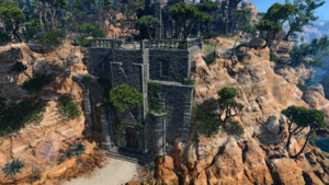 The Overgrown Ruins, and associated waypoint. This screenshot shows both the lower entrance on the Ravaged Beach and the upper Chapel Entrance.
