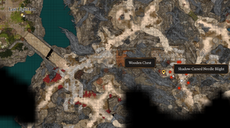 A map of the Shadow-Cursed Lands showing enemy npc markers.
