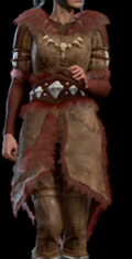 Hide Armour dyed white and scarlet worn by Shadowheart