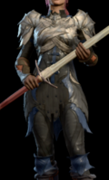 Spidersilk Armour dyed black and azure worn by female player character