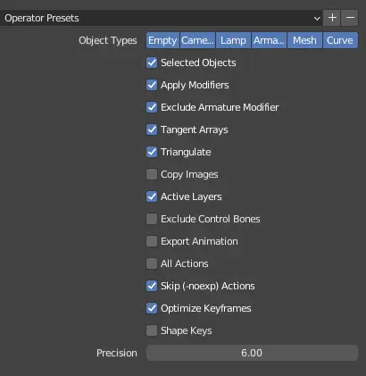 Collada/DAE export settings for Blender 2.93