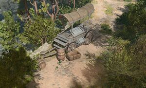 Screenshot of an abandoned wagon on The Risen Road in Baldur's Gate 3