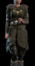 Hide Armour dyed black and jade green worn by Shadowheart